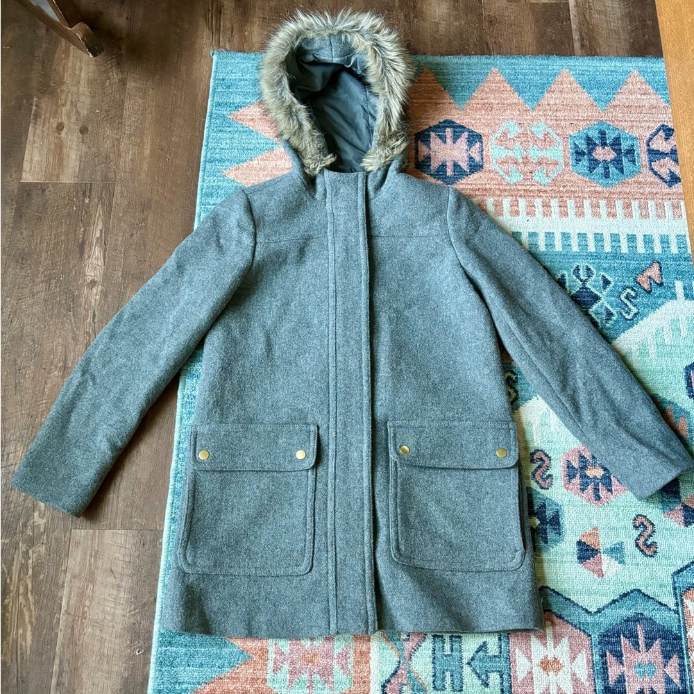 NWOT J. Crew grey wool parka size 2